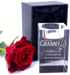 Personalised Crystal Glass Granny Sentiment Tea Light Candle Holder