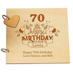 Personalised Wooden 70th Birthday Scrapbook Guest Book or Photo Album