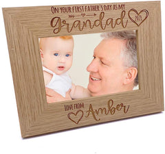 ukgiftstoreonline Personalised Our first Fathers Day Photo Frame Oak wood finish Landscape