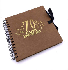 70th Birthday Brown Scrapbook, Guest Book Or Photo Album with Gold Script
