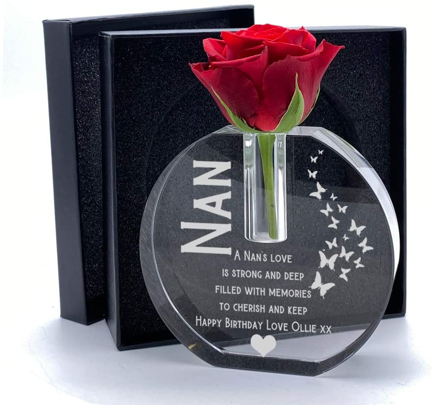 ukgiftstoreonline Personalised Nan Gift Crystal Glass Flower Vase With Engraving Gift Boxed