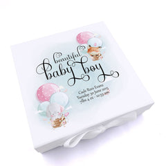 ukgiftstoreonline Personalised Baby BoyLarge Memory Box Gift With Ribbon Balloon Design