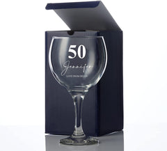 Personalised 50th Birthday Gin and Tonic Glass with Name and Sentiment Gift for Her
