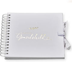 Precious Grandchild White Scrapbook Photo album With Gold Script Leaf Design