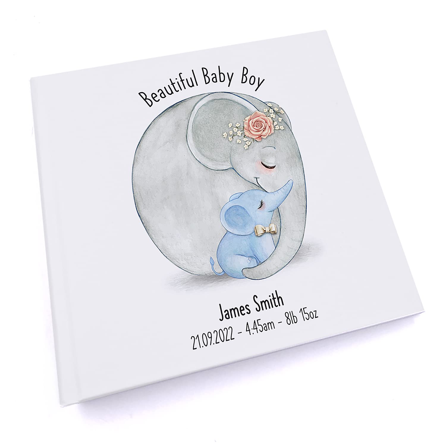 Personalised Beautiful Baby Boy Photo Album With Sketched Elephants