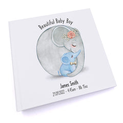 Personalised Beautiful Baby Boy Photo Album With Sketched Elephants