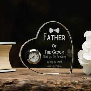 Engraved Heart Crystal Clock Father Of The Groom Wedding Gift - ukgiftstoreonline