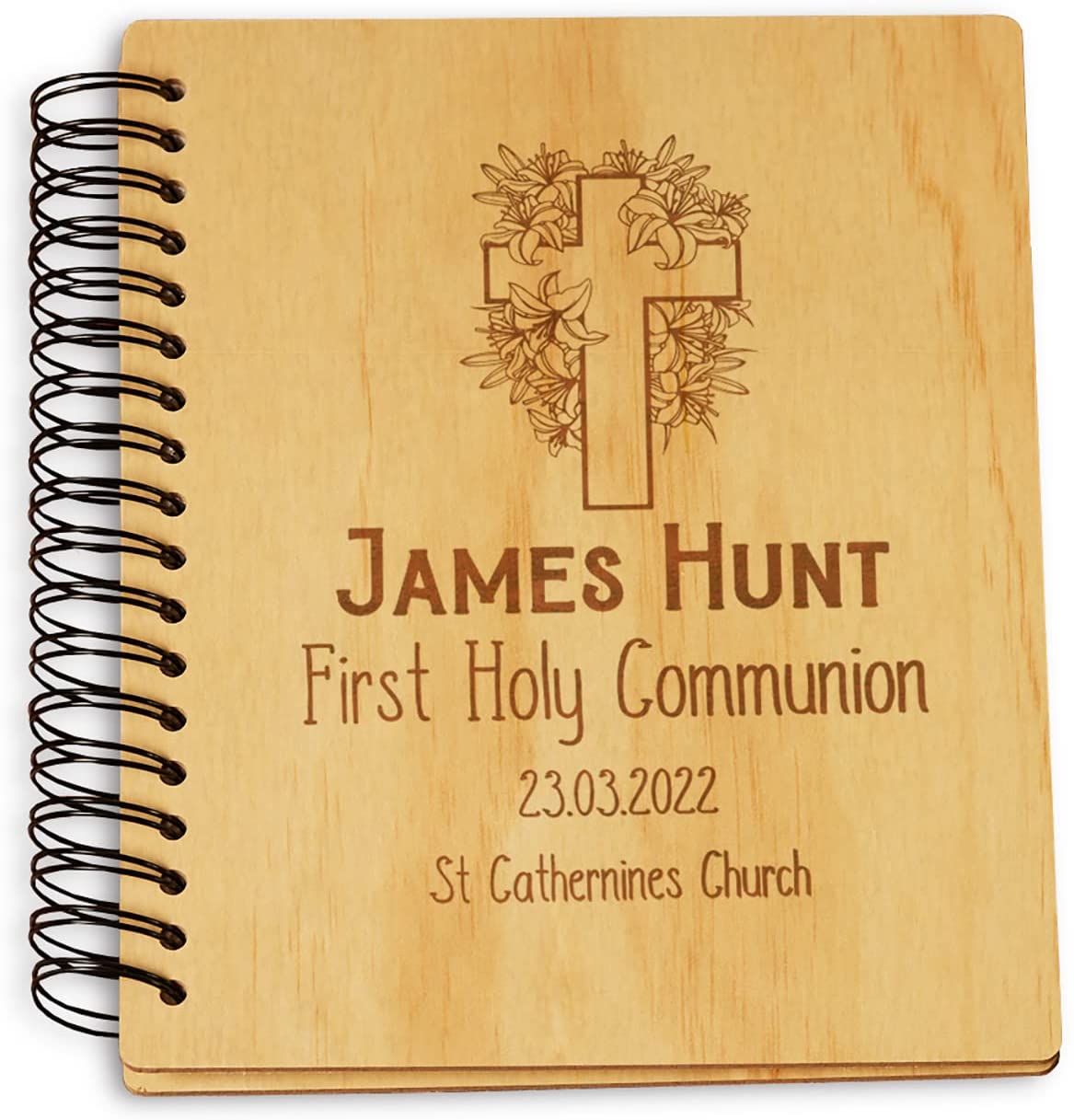 Personalised First Holy Communion Photo Album Floral Cross Engraved
