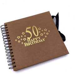 50th Birthday Brown Scrapbook, Guest Book Or Photo Album with Gold Script