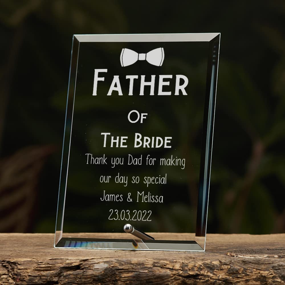 ukgiftstoreonline Personalised Father of The Bride With Bow Tie Gift Glass Plaque GP-77