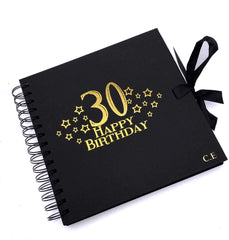 Personalised 30th Birthday Black Scrapbook, Guest Book Or Photo Album with Gold Script