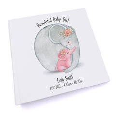 Personalised Beautiful Baby Girl Photo Album With Sketched Elephants