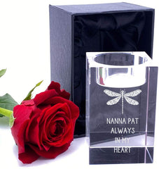 Personalised Crystal Glass Dragonfly Design Tea Light Candle Holder