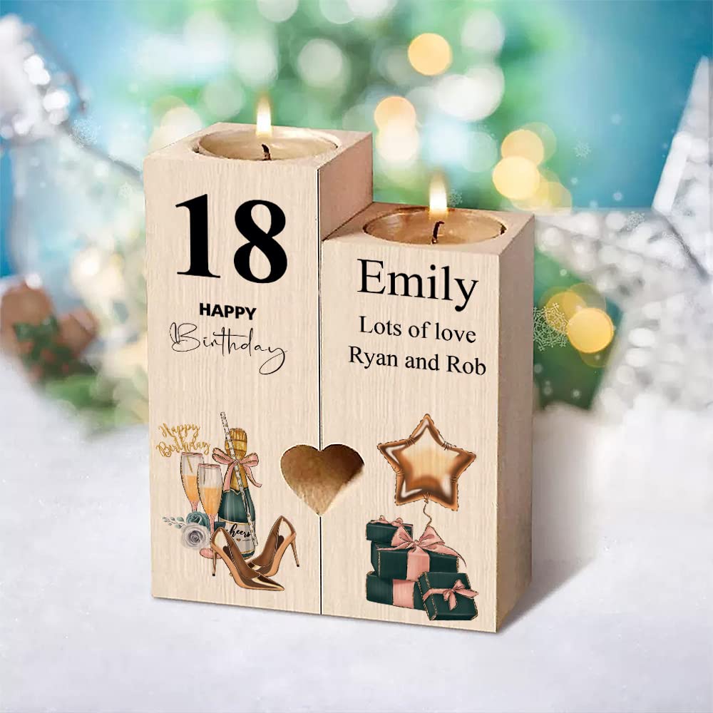 Personalised 18th Birthday Double Heart-shaped Tea Light Candle Holder