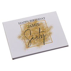 Personalised A4 Linen 60th Birthday Guest Book Printed With Gold Sparkles Design