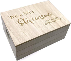 ukgiftstoreonline Personalised Antique Wooden Mr and Mrs Wedding Keepsake Memory Box Gift