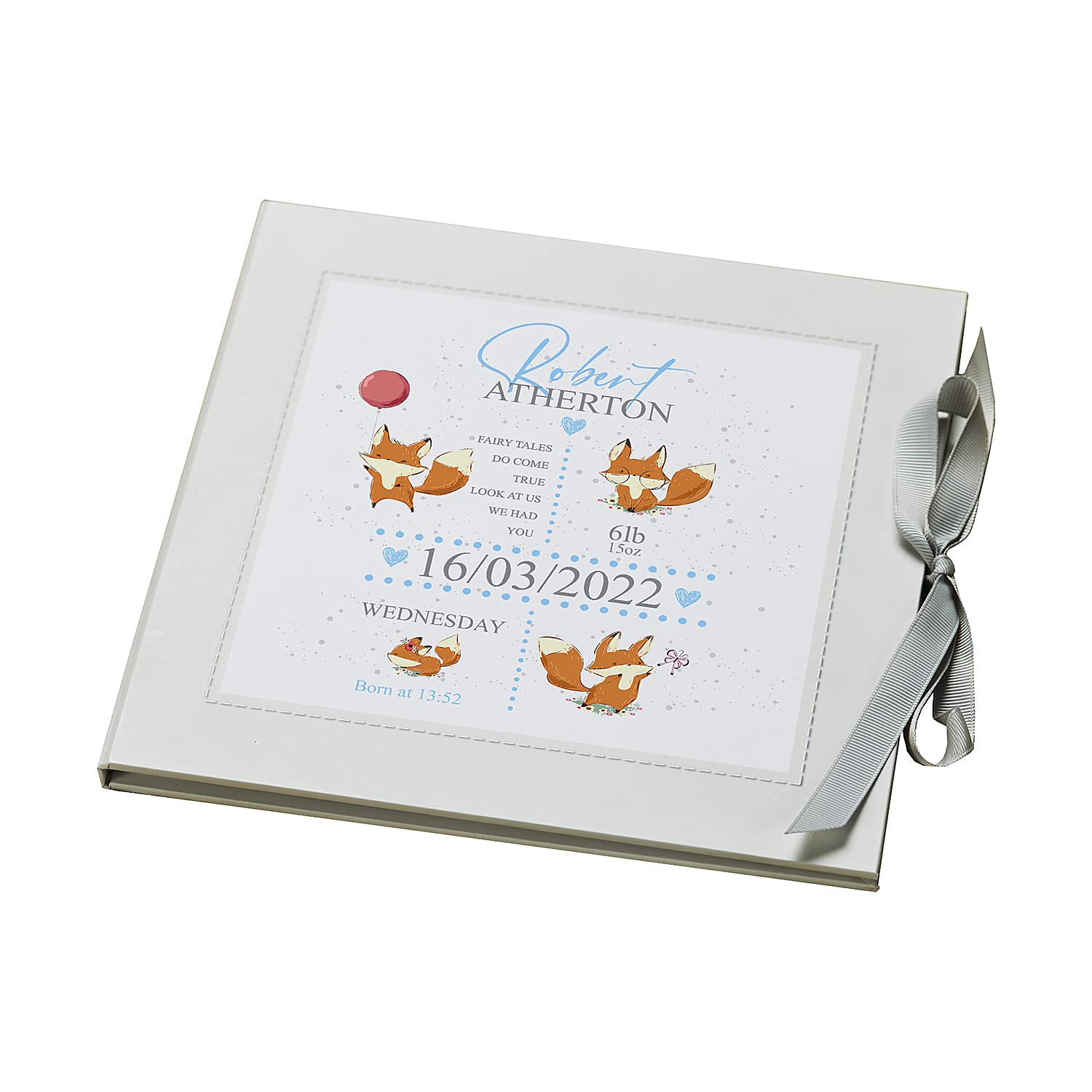 ukgiftstoreonline Personalised Baby Boy Memory Record Book Keepsake With Cute Foxes