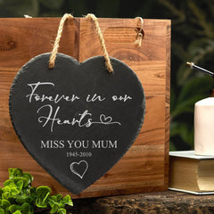 Personalised Forever In Our Hearts Memorial Slate Heart Engraved