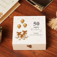 ukgiftstoreonline Personalised 50th Birthday Gift Keepsake Wooden Box Present Design.