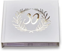 30th Birthday White Photo Album Gold Laurel Wreath