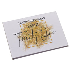 Personalised A4 Linen 21st Birthday Guest Book Printed With Gold Sparkles Design