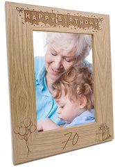 70th Birthday Photo Frame Portrait Wooden Engraved Bunting Style Gift
