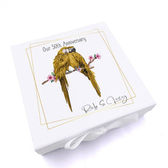 Personalised Medium Our 50th Anniversary Keepsake Memory Box Gift With Golden Parrots Design