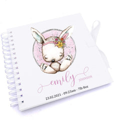 Personalised Baby Girl Sitting Rabbit Scrapbook Photo Album Or Guest Book
