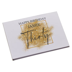 Personalised A4 Linen 30th Birthday Guest Book Printed With Gold Sparkles Design