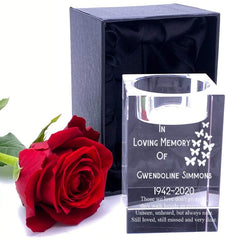 Personalised Memorial Tea Light Holder Crystal Glass Remembrance Gift