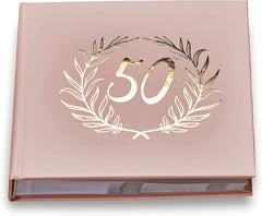 50th Birthday Pink Photo Album Gold Laurel Wreath