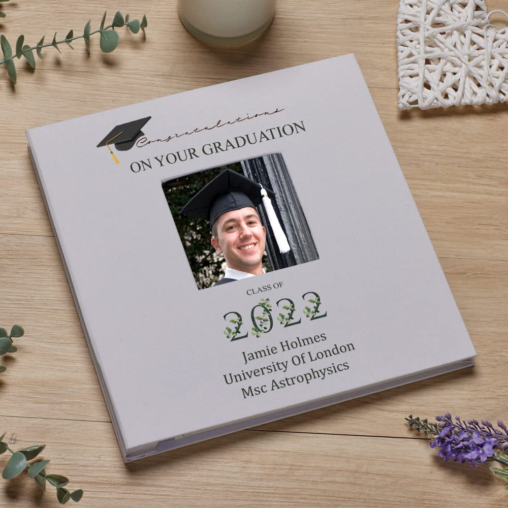 Personalised Graduation Photo Album Linen Cover With Leaf Design