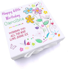 ukgiftstoreonline Personalised Birthday Gift Keepsake Memory Box Colourful flowers Design