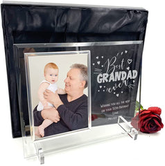 Personalised Best Grandad Ever Large Glass Photo Frame In Silk Lined Gift Box