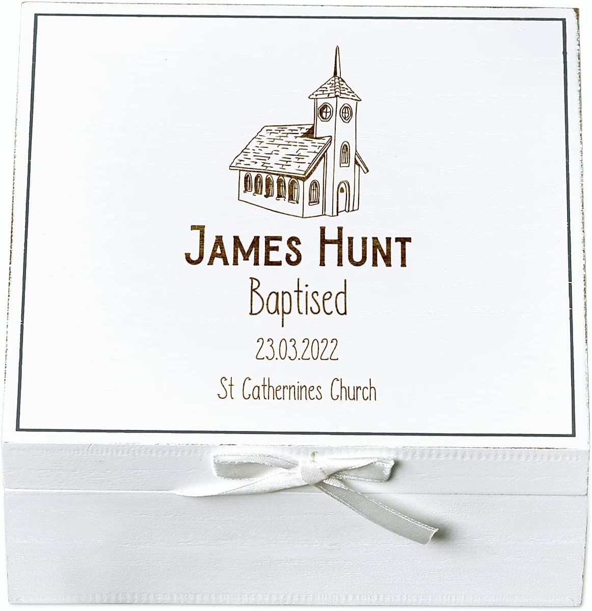 ukgiftstoreonline Personalised Baptism White Keepsake Box With Church Design