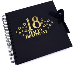 18th Birthday Black Scrapbook, Guest Book Or Photo Album with Gold Script