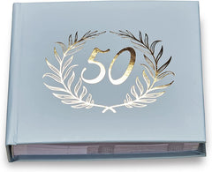 50th Birthday Blue Photo Album Gold Laurel Wreath
