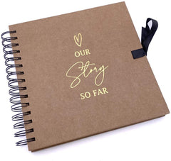Our Story So Far Love Themed Brown Scrapbook Guest Book Photo Album Gold Script