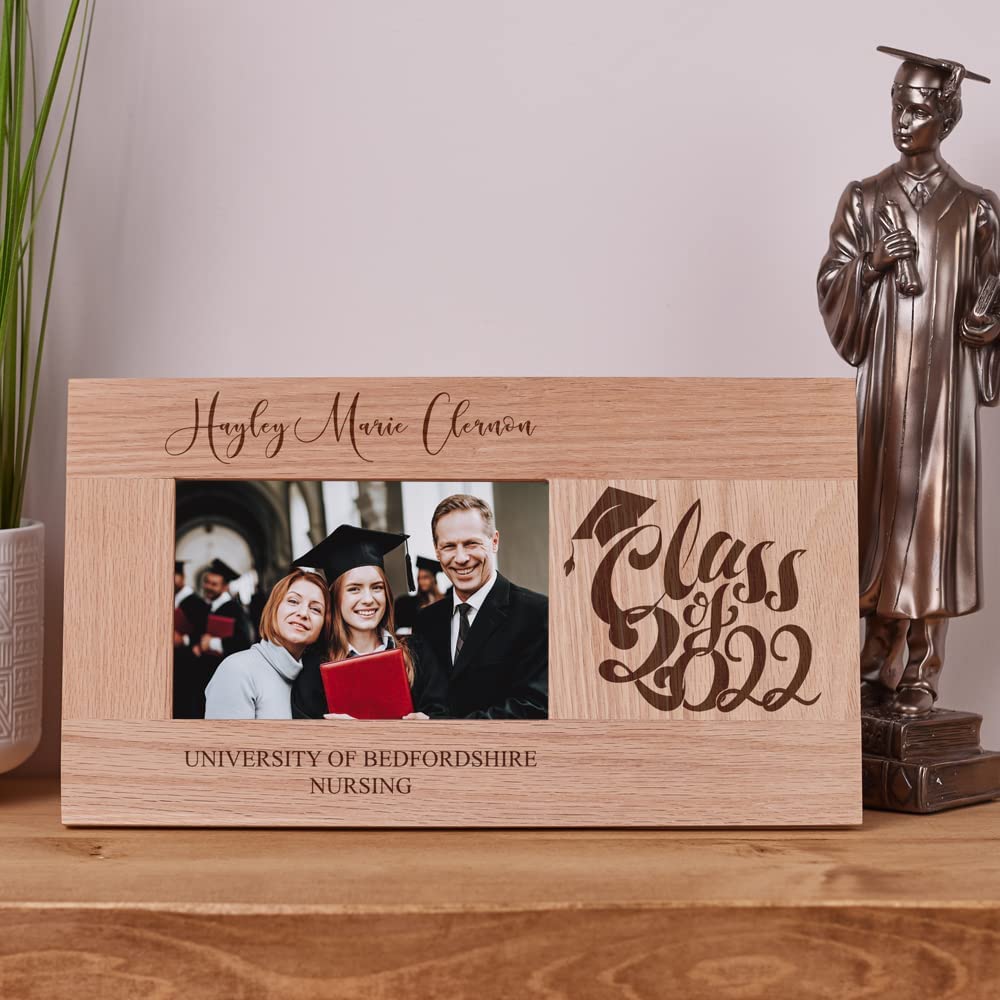 Personalised Graduation Photo Frame Solid Oak With Year and Sentiment