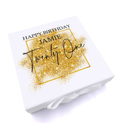 Personalised 21st Birthday Gift Keepsake Memory Box Gold Sparkles Design