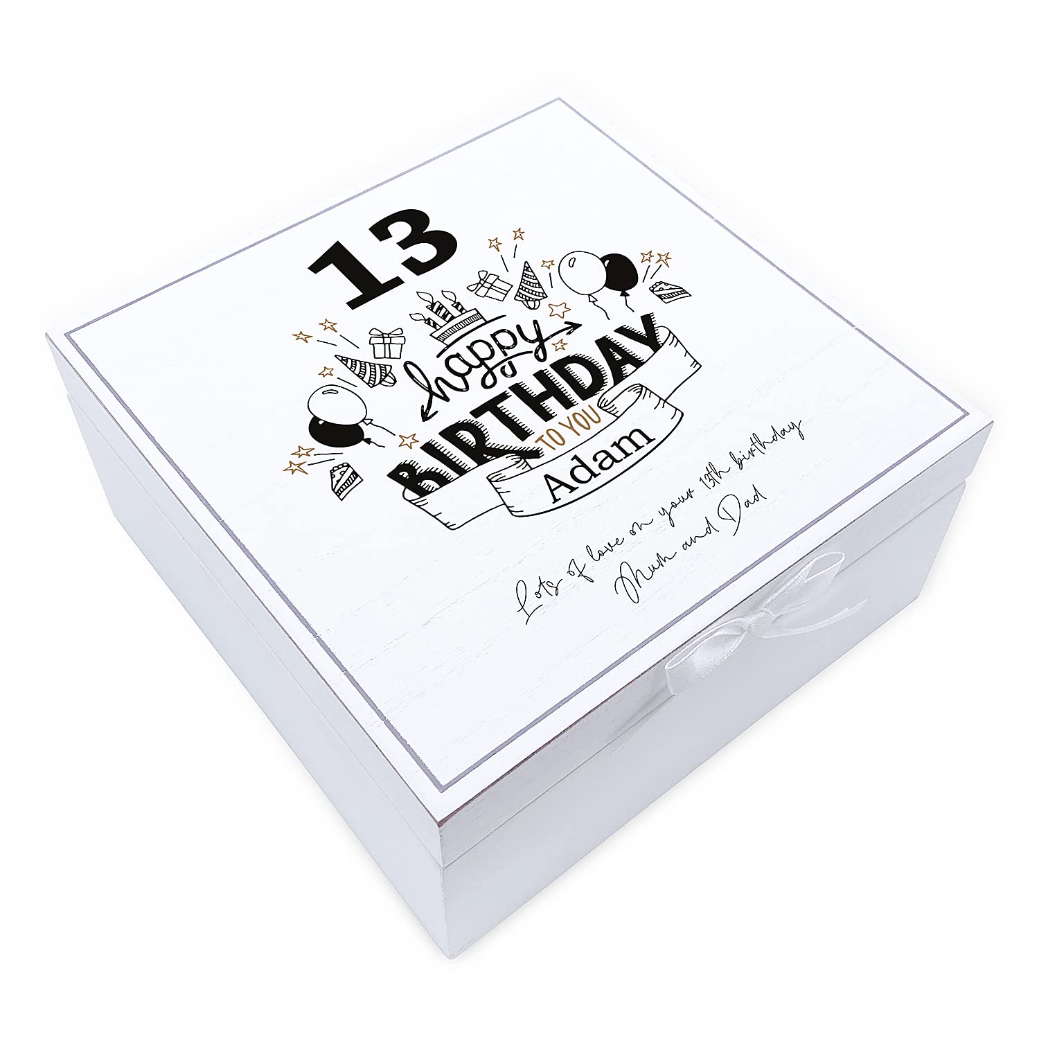 ukgiftstoreonline Personalised 13th Birthday Vintage Wooden Box Keepsake Gift Elements Keepsake Boxes ukgiftstoreonline