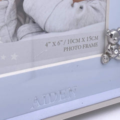 ukgiftstoreonline Personalised Baby Boy Silver Plated Teddy Photo Frame 4 x 6 Gift