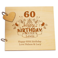 Personalised Wooden 60th Birthday Scrapbook Guest Book or Photo Album