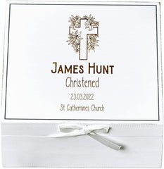 ukgiftstoreonline Personalised Christening White Keepsake Box With Cross Design