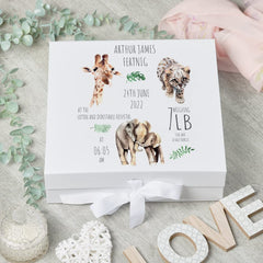 Personalised Safari Animal New Baby Keepsake Box Gift