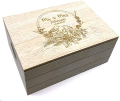 ukgiftstoreonline Personalised Antique Wooden Mr and Mrs Wedding Keepsake Memory Box Gift