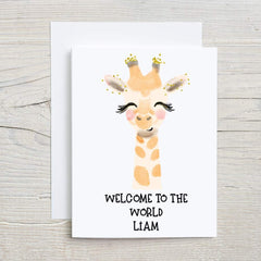 Personalised Welcome to the World New Baby Card Giraffe design