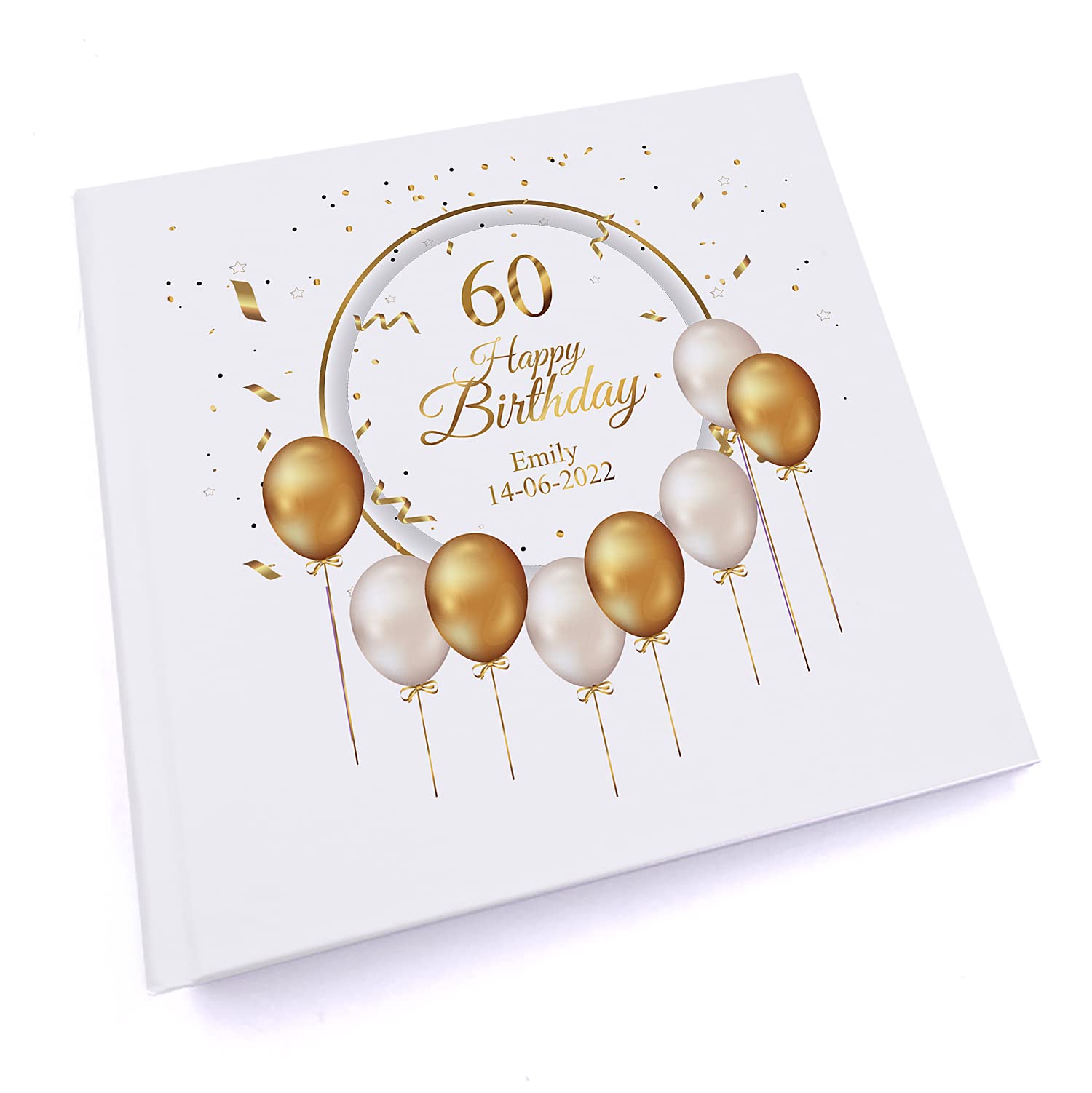 Personalised 60th Birthday Photo Album Gift With Gold Balloons
