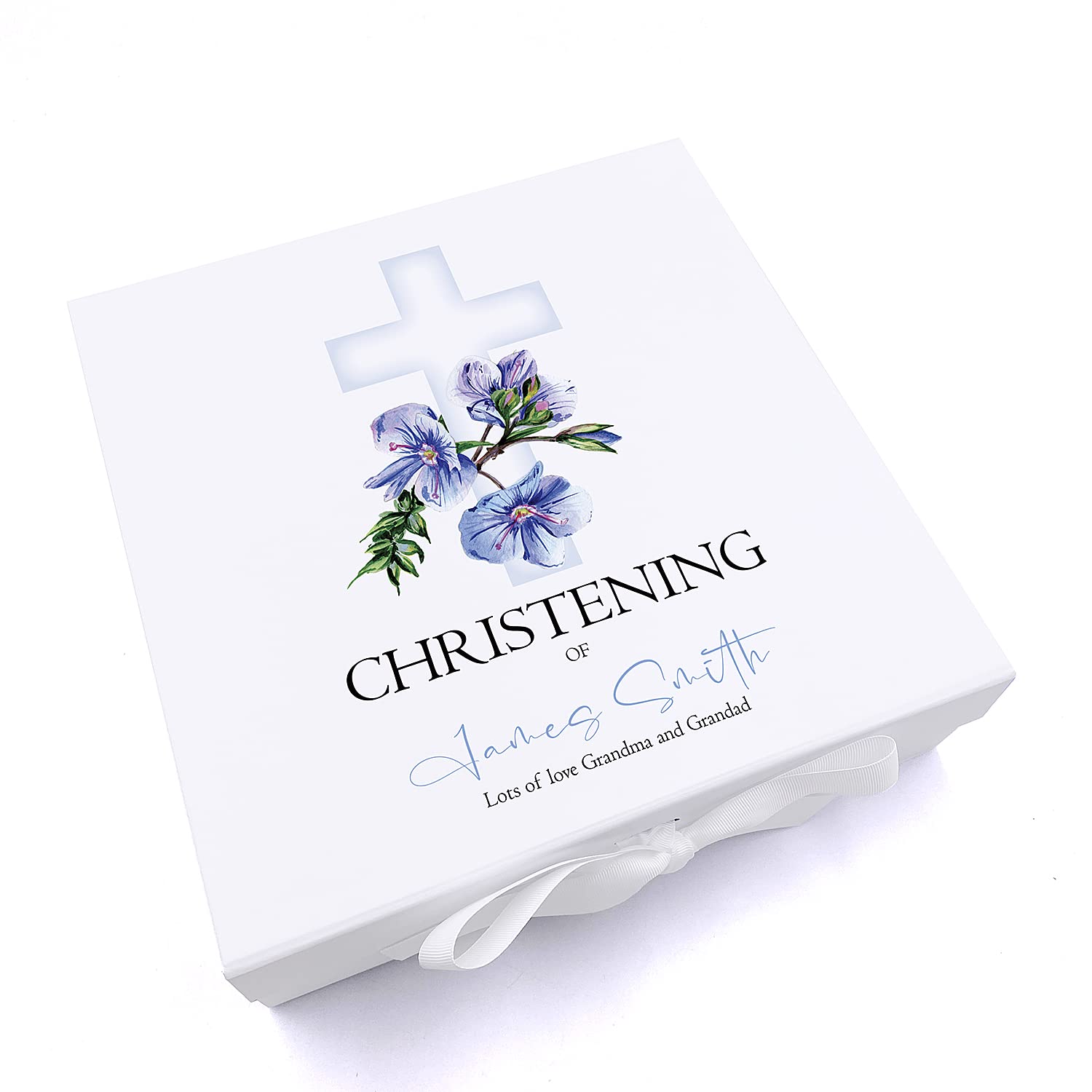 ukgiftstoreonline Personalised Christening Blue Cross Keepsake Memory Box Gift