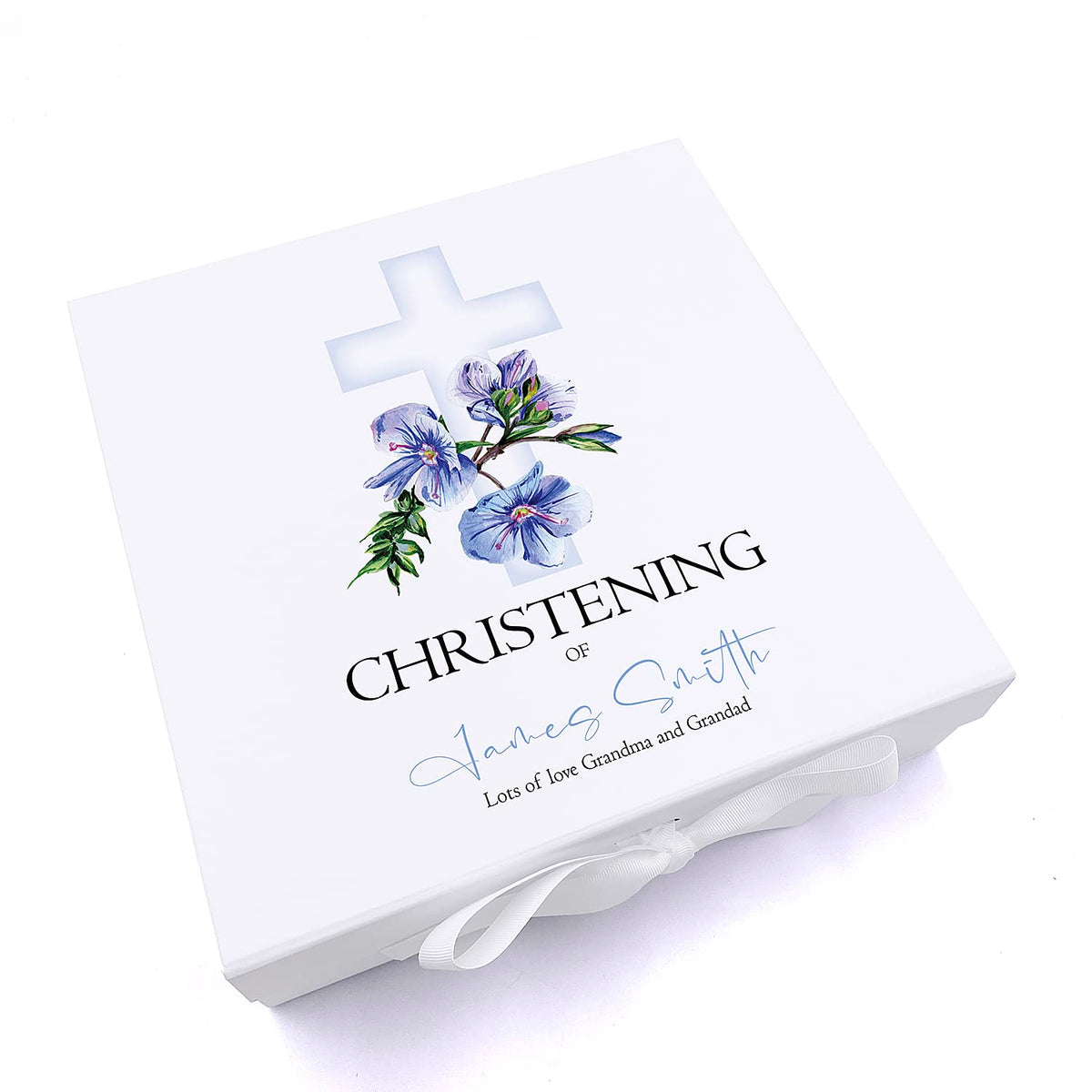 ukgiftstoreonline Personalised Christening Blue Cross Keepsake Memory Box Gift